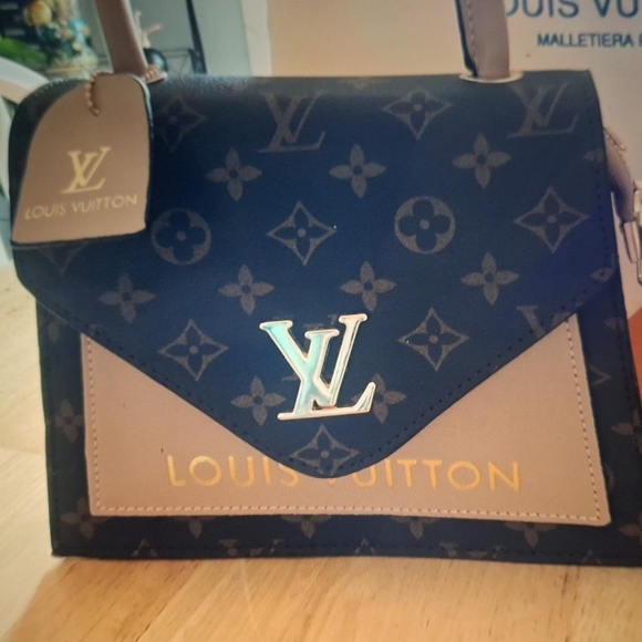 Louis Vuitton Handbags - Louis Vuitton Blue Monogram Canvas and Tan Accent Shoulder Bag